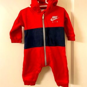 Red Nike hooded  zip up one piece 6-9m infant